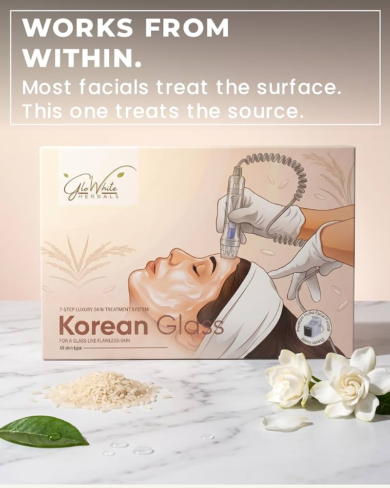 Korean Glass Skin Facial Kit 10-Step | For a Glass Like Clear And Radiant Skin | Hydra Facial Kit | Suitable for Hand Application & Hydra Machine Use | With Rubber Mould Mask and a Free Face Wash