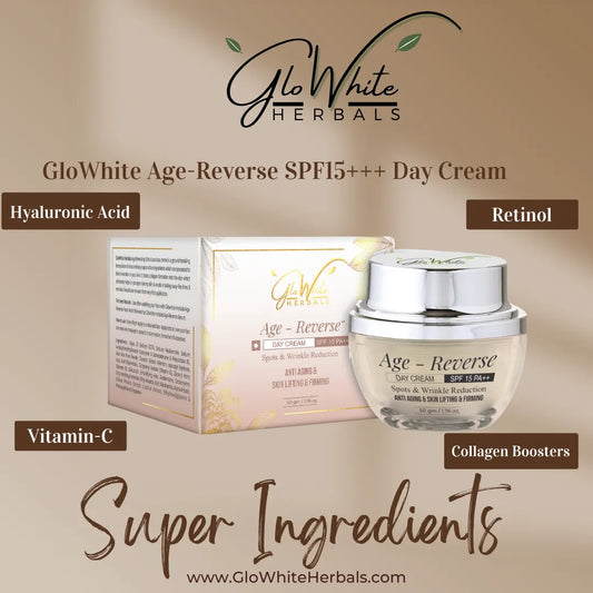 GloWhite Age-Reverse SPF 15 PA+++ day cream box and jar for spots & wrinkle reduction