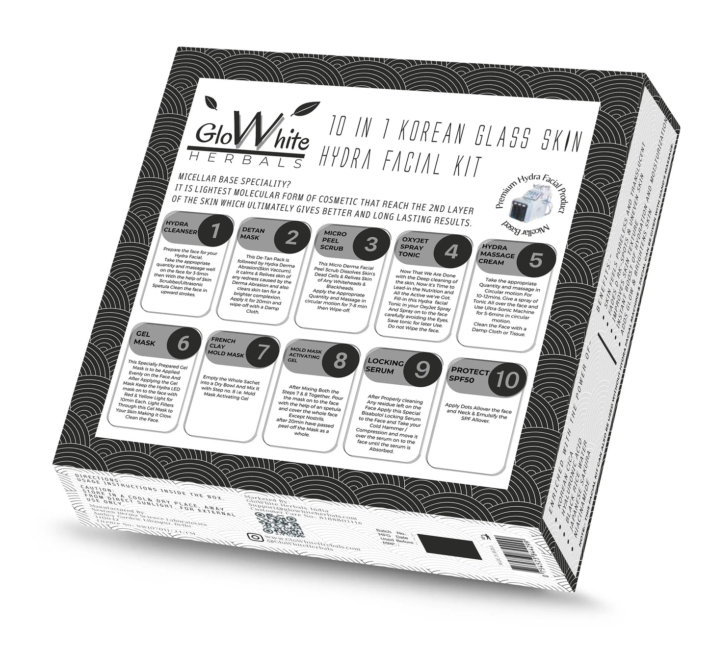 GloWhite Herbals 10-in-1 Korean Glass Skin Hydra Facial Kit