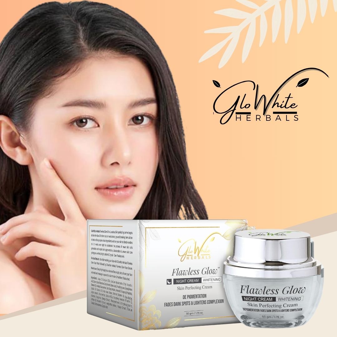 Flawless Glow night cream whitening jar and box, silver cap