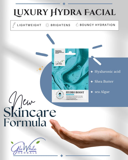 Luxury Hydra Facial kit pouch with hyaluronic acid, shea butter & sea algae