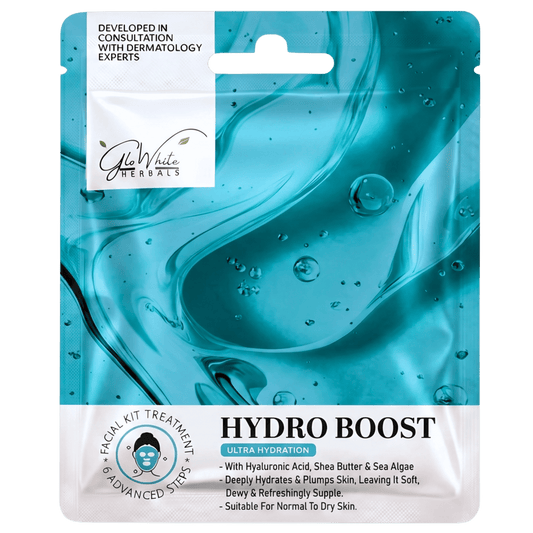 Hydra Boost Facial Kit 6-Step Facial | With Hyaluronic Acid, Shea Butter & Sea Algae | Deep Hydration Facial for Dry & Dull Skin | Single Use Facial Kit