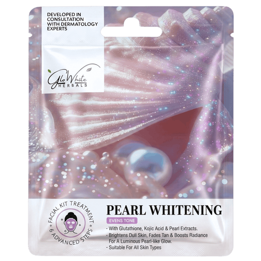 Pearl Facial Kit 6-Step Facial Kit | With Glutathione, Kojic Acid & Pearl Extract | Brightening & Tan Removal Facial | Single Use Facial