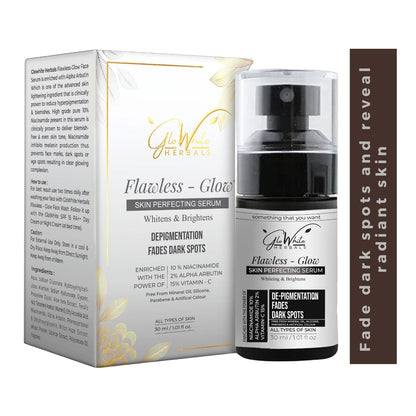 Flawless Glow serum with bottle and box, depigmentation for dark spot repair