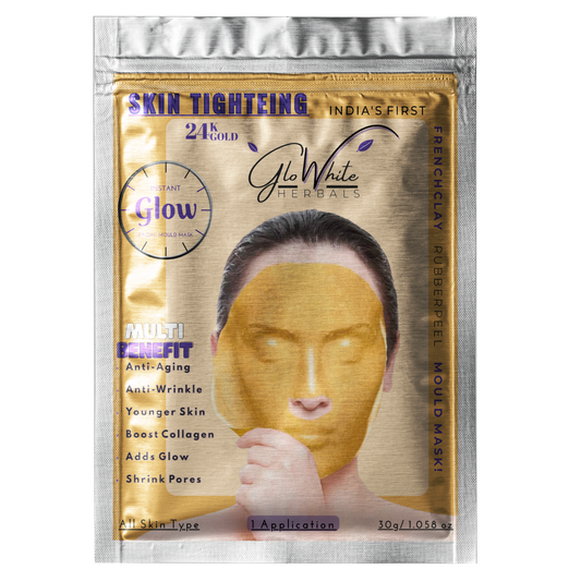 GloWhite Herbals Skin Tightening French Clay Mould Masks With 24k Gold Dust & Multi-Benefits