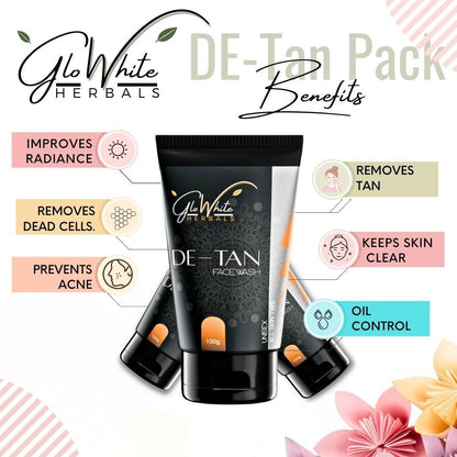 De-tan face wash with icons: removes tan, prevents acne, oil control, keeps skin clear