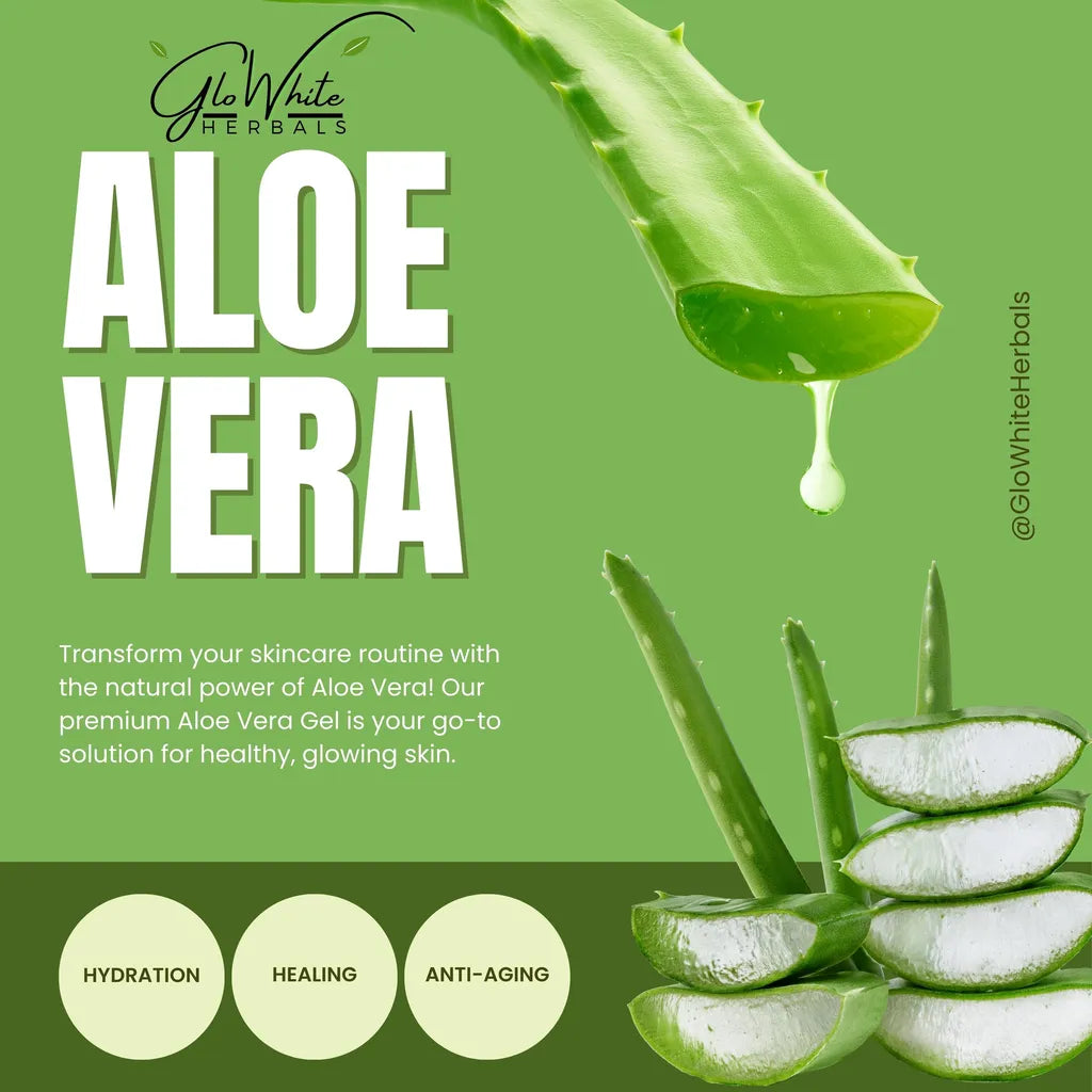 Aloe vera gel jar with hanging aloe leaf and visible drops