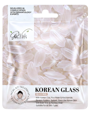 GloWhite Herbals Korean Glass Skin Facial Kit 6-Step Glow Ritual | Korean Cica, Rice Water & Niacinamide | Deeply Exfoliate, Refines Pores & Brightens Skin Tone | Single Use Facial