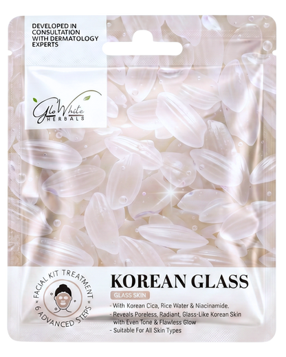 Korean Glass Skin Facial Kit 6-step sachet, rice grain design, with Korean cica, rice water & niacinamide