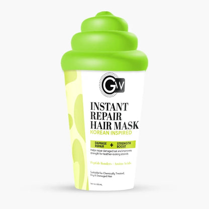 Instant Repair Hair Mask bottle with green flip-top lid, Gv logo and label
