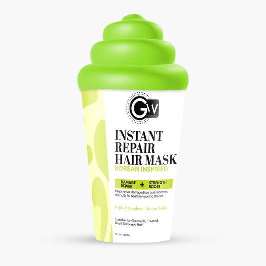 Instant Repair Hair Mask bottle with green flip-top lid, Gv logo and label