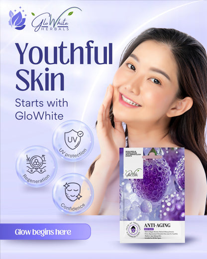 Anti-Aging Facial Kit 6-step pack with youth, UV protection and regeneration icons