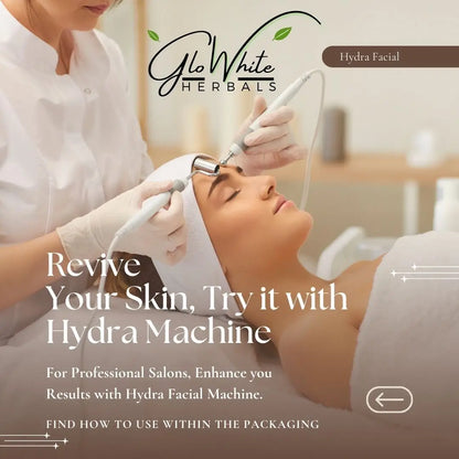 Hydra facial kit ad showing therapist using a hydra machine on a model