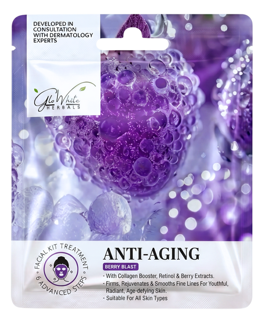 GloWhite Herbals Anti-Aging Facial Kit 6-Step | Hyaluronic Acid, Retinol, Vitamin C | For Skin Tightening and Collagen Production Boost | Single Use Facial