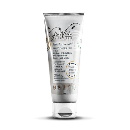 Flawless Glow Vitamin-C face wash tube, silver-gray and white label, 100 g