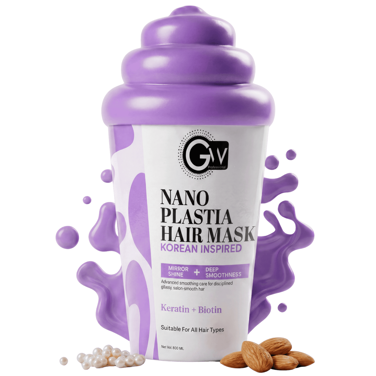 GW Professional NanoPlastia Hair Spa Mask 800g | With Pro-Keratin Biotin Collagen & Smoothing Acid for Frizz Control Mirror Shine & Salon Smoothness