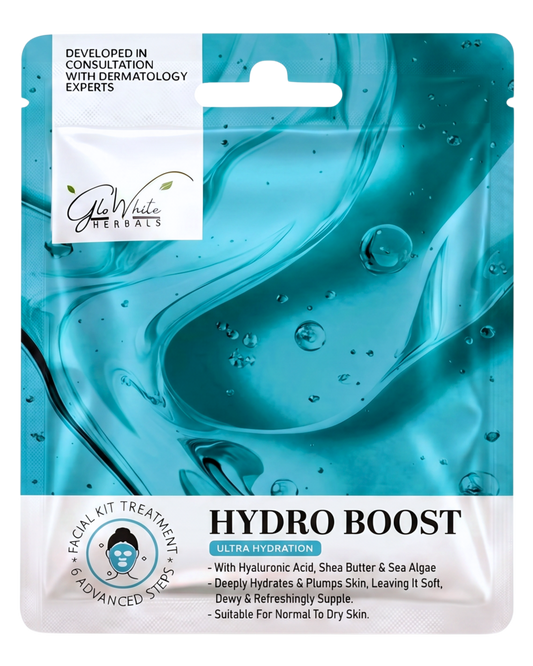 Hydra Boost Facial Kit 6-Step Facial | With Hyaluronic Acid, Shea Butter & Sea Algae | Deep Hydration Facial for Dry & Dull Skin | Single Use Facial Kit