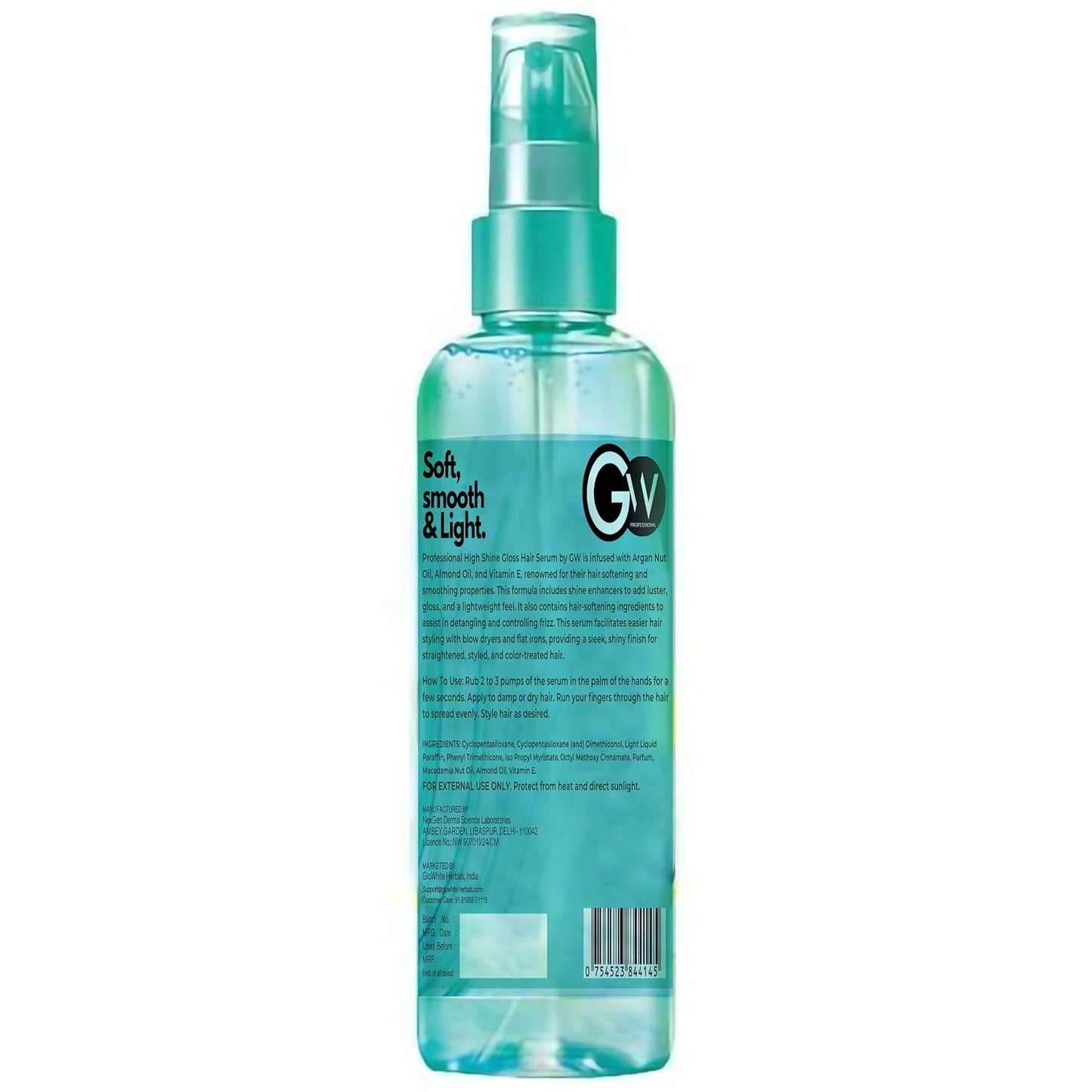GW Professional High Shine Gloss Hair Serum For Ultimate Shine, Frizz Control and Softness Enriched With Argan oil, Almonds & Vitamin E, 100ML
