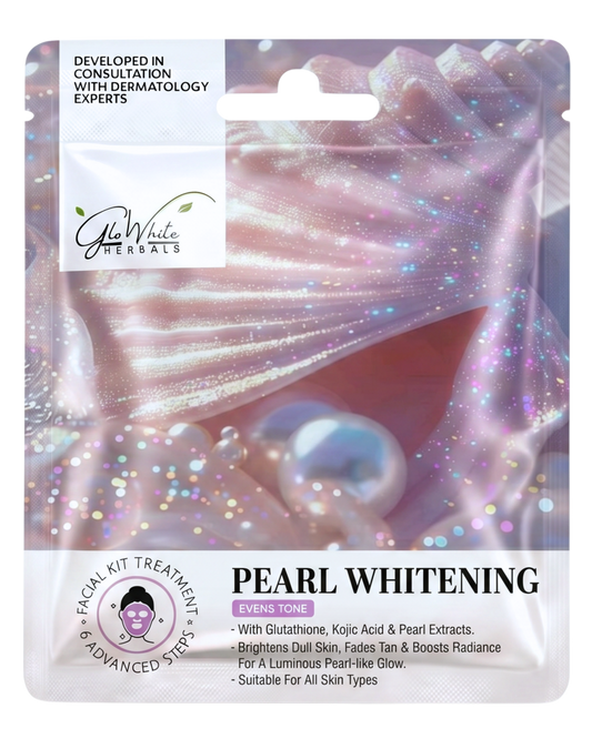 Pearl Facial Kit 6-Step Facial Kit | With Glutathione, Kojic Acid & Pearl Extract | Brightening & Tan Removal Facial | Single Use Facial