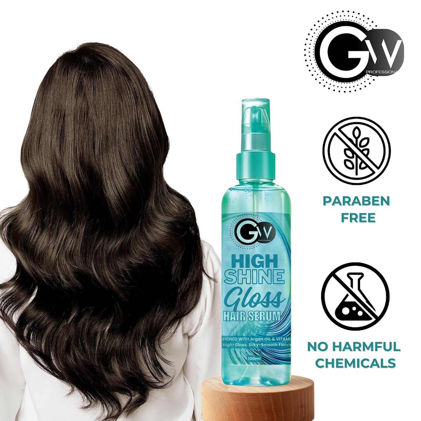 GW Professional High Shine Gloss Hair Serum For Ultimate Shine, Frizz Control and Softness Enriched With Argan oil, Almonds & Vitamin E, 100ML