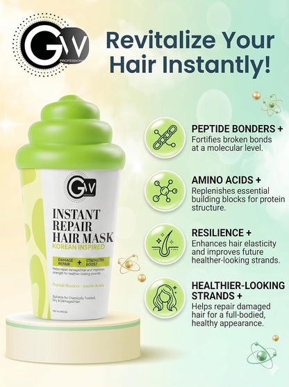 Instant Repair Hair Mask jar with peptide bonders, amino acids and resilience benefit callouts
