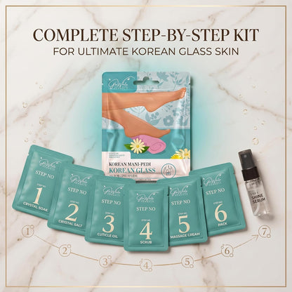 Korean Manicure Pedicure Kit for Glass-Skin Soft Hands & Feet | 7-Step At-Home Mani-Pedi Spa | Herbal, Dermatologist-Backed Foot & Hand Care | For All Skin Types