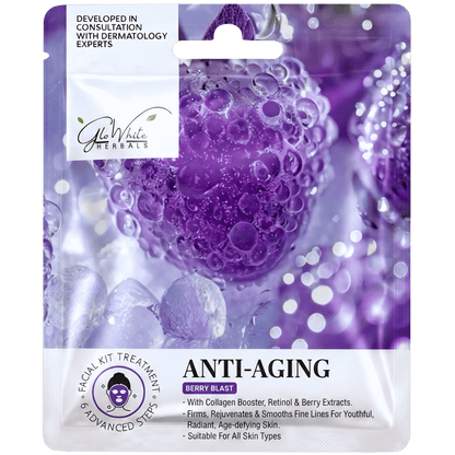 GloWhite Herbals Anti-Aging Facial Kit 6-Step | Hyaluronic Acid, Retinol, Vitamin C | For Skin Tightening and Collagen Production Boost | Single Use Facial