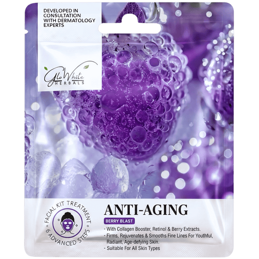 GloWhite Herbals Anti-Aging Facial Kit 6-Step | Hyaluronic Acid, Retinol, Vitamin C | For Skin Tightening and Collagen Production Boost | Single Use Facial
