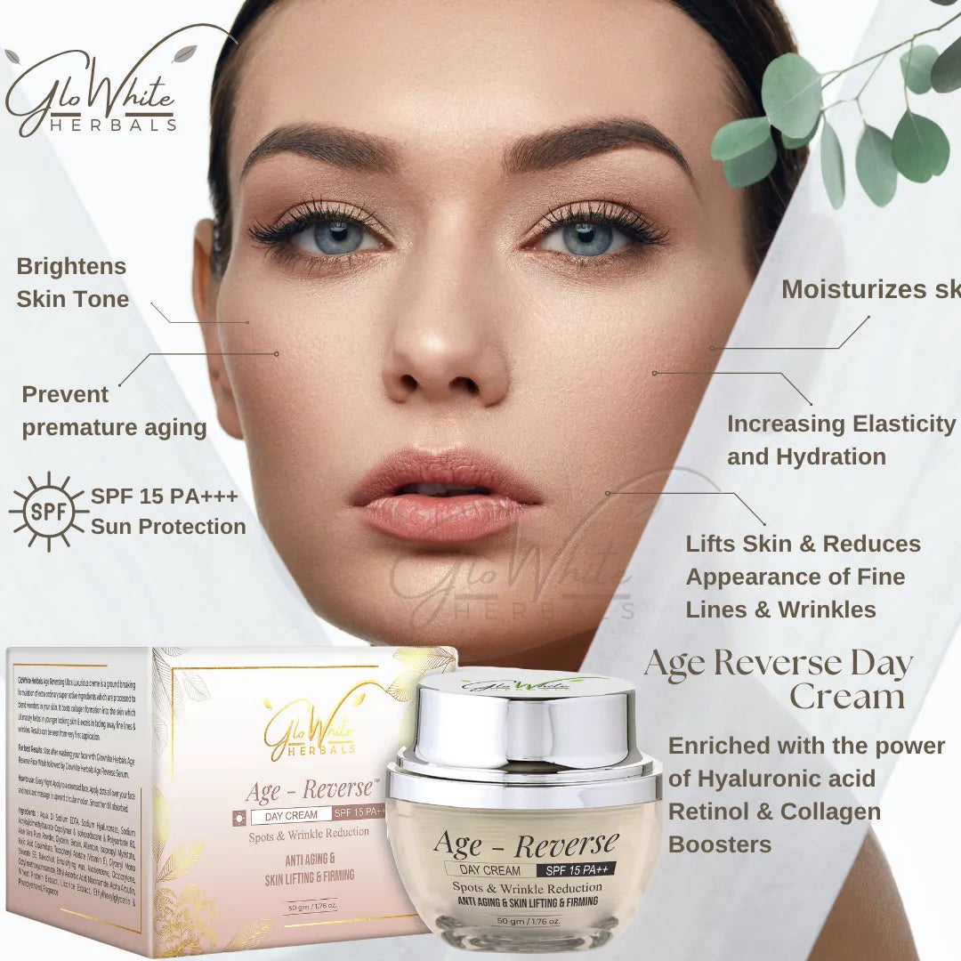 Age Reverse day cream jar and box, SPF 15 PA+++, anti-aging daily moisturizer