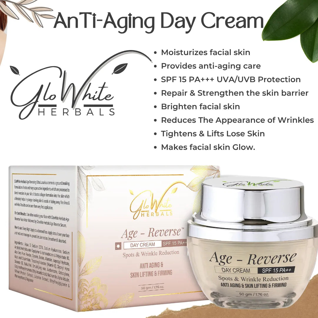 Anti-Aging day cream set: box and jar, SPF 15 PA+++, for moisturized skin