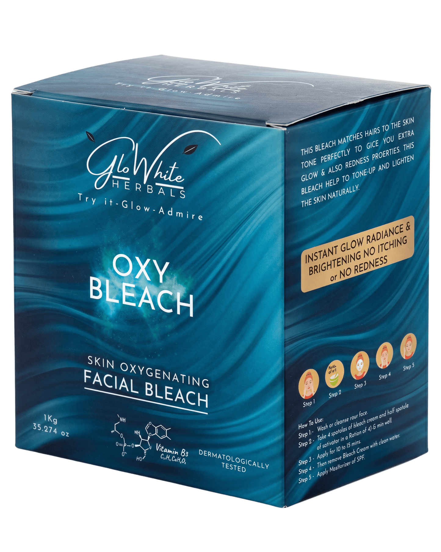 GloWhite Herbals Oxy Bleach For Face For Women | 1st Dermatologically Tested Skin Oxygenating Facial Bleach with No-itching Formula | Mild on All Skin Type | For Face & Body | 1kg