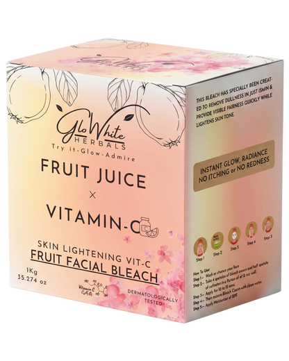 Vitamin-C Fruit Bleach 1kg box, GloWhite Herbals, with 5-step how-to-use guide