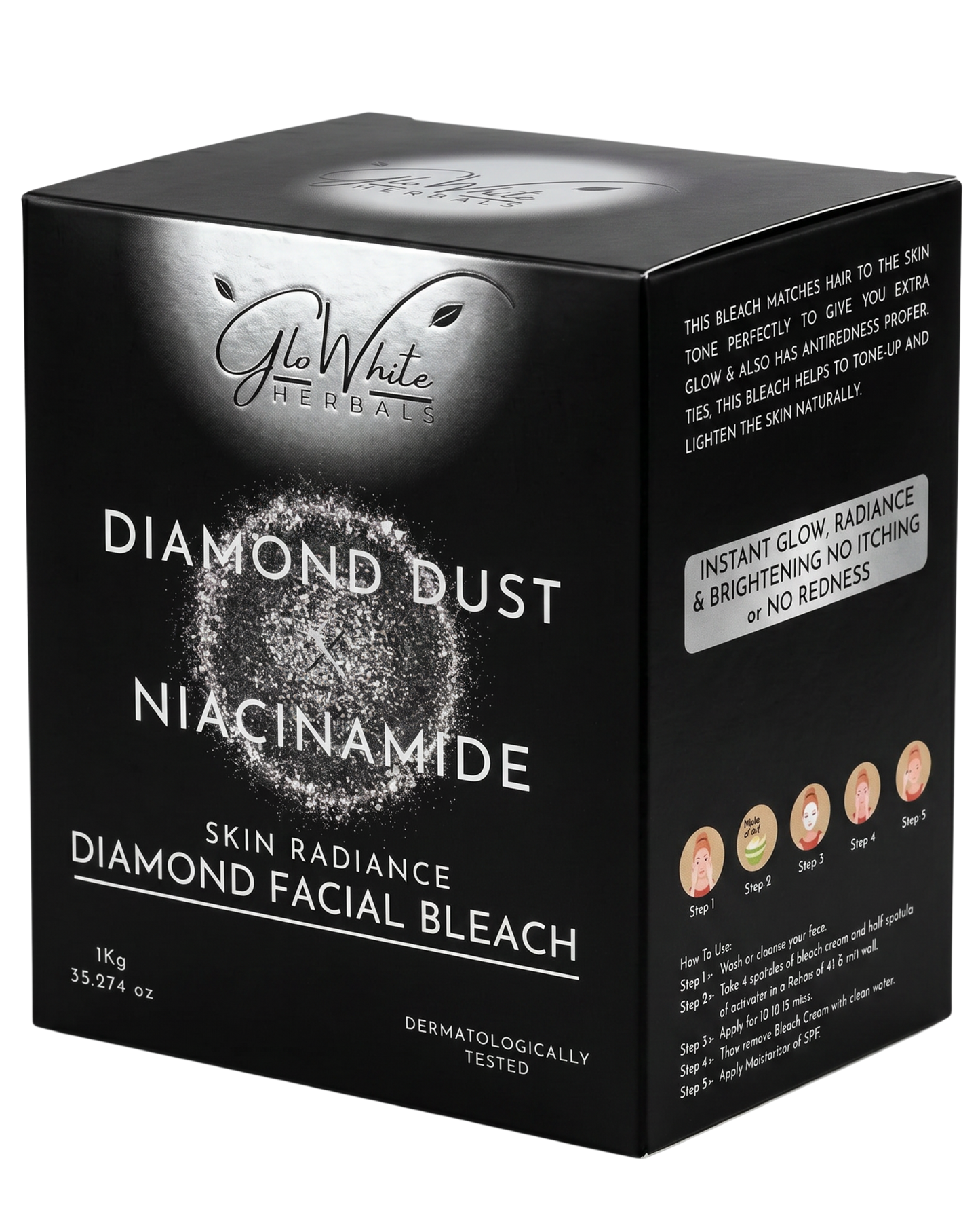 GloWhite Herbals Advance Diamond Bleach For Face | 1st Dermatologically Tested No-Itching Gentle Bleach For men and women | Enriched With Diamond Dust & Niacinamide | 1kg
