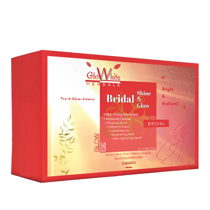 Bridal Facial Kit box with 6 skin-fixing essentials and 'Shine & Glow' branding