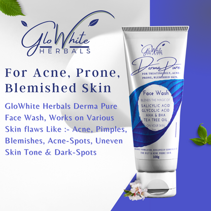DermaPure salicylic acid face wash tube, front view with blue leaf design