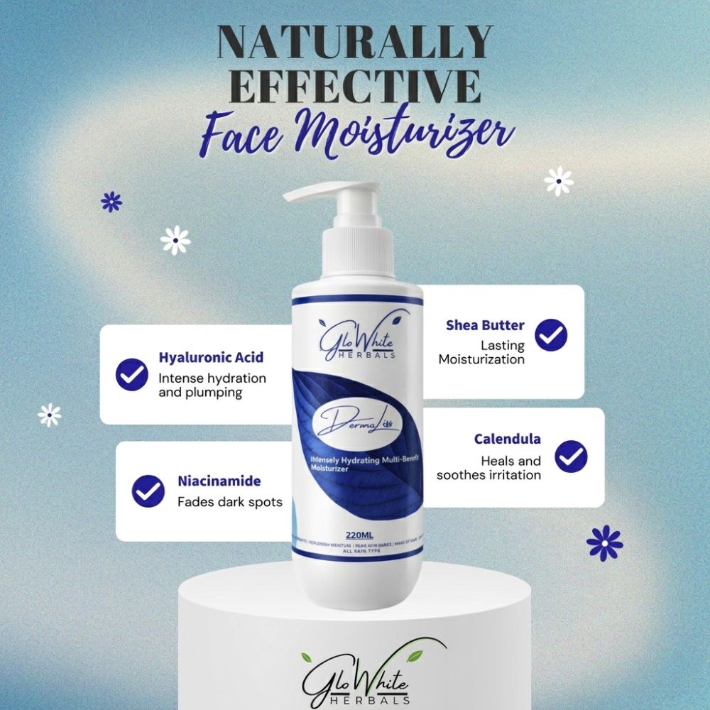 DermoLiss face moisturizer bottle with pump, blue label and 220 ml mark