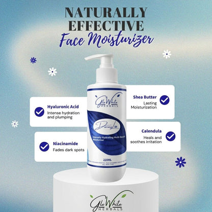 DermoLiss face moisturizer bottle with pump, blue label and 220 ml mark