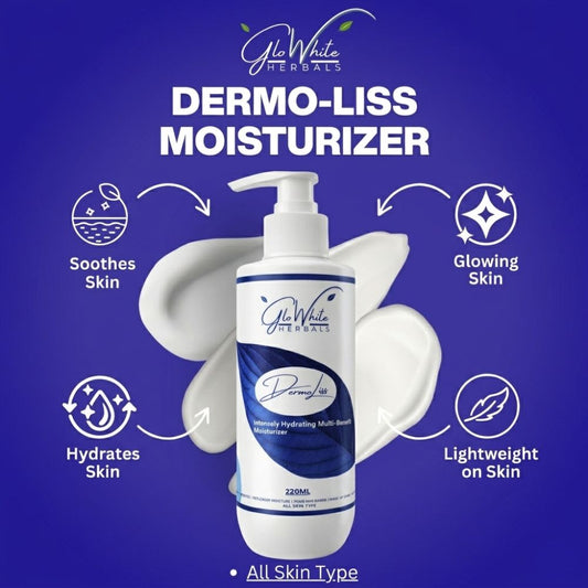 DermoLiss moisturizer pump bottle, white body with blue label badge