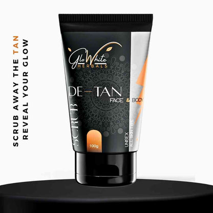 Close-up De-Tan face & body scrub tube, dark tube with gold logo, 100g