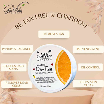 GloWhite De-Tan Face & Body tan removal oxy pack tub, 200g