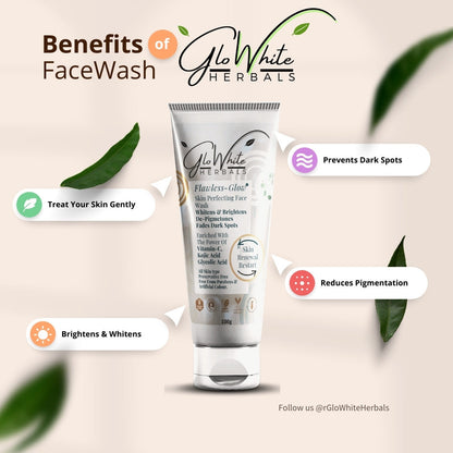 GloWhite Herbals Flawless-Glow face wash tube with flip-top cap, 100 g