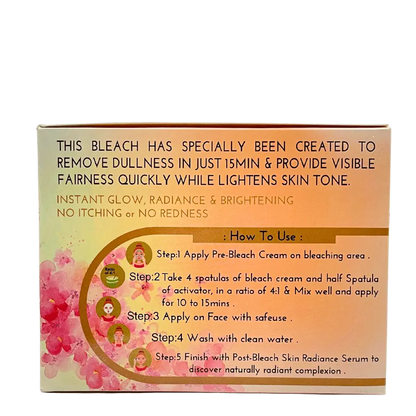 Fruit Juice Vitamin-C facial bleach box back with how to use steps