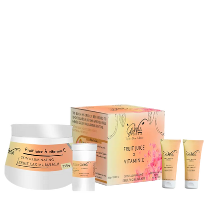 Fruit Juice Vitamin-C facial bleach set: box, jar, and small tubes