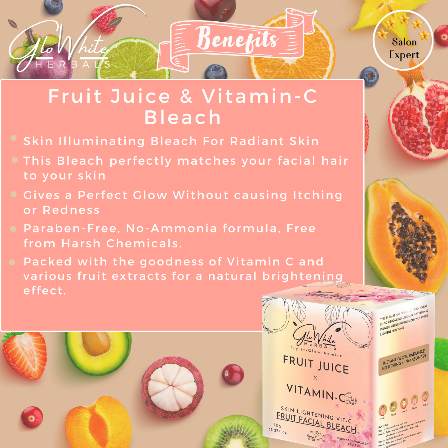 Vitamin-C Fruit Bleach For Face& Body Bleach | No-Itching & No-Redness Formula | 1kg