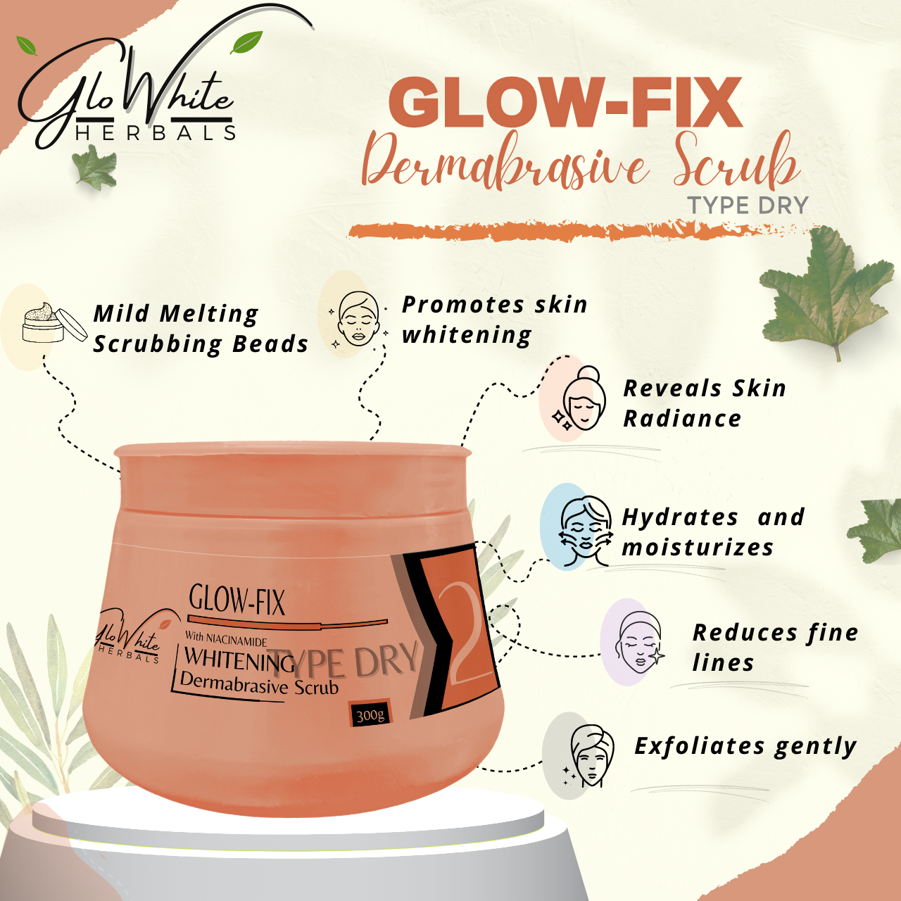 Glow-Fix Deep Exfoliating & Polishing Dermabrasive Face Scrub GloWhite Herbals