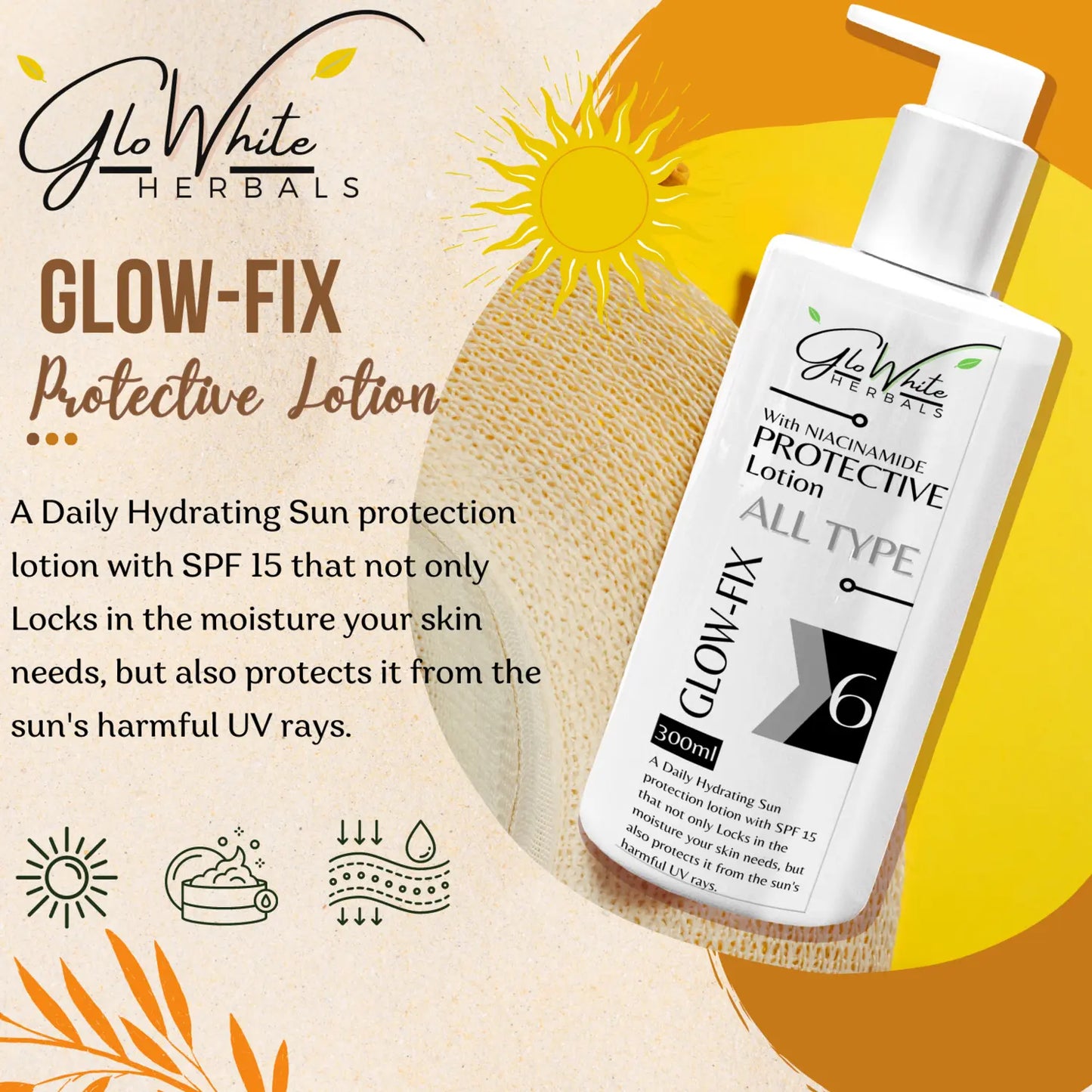 Glow-Fix Protective Lotion SPF 15, 300ml pump bottle for All Type