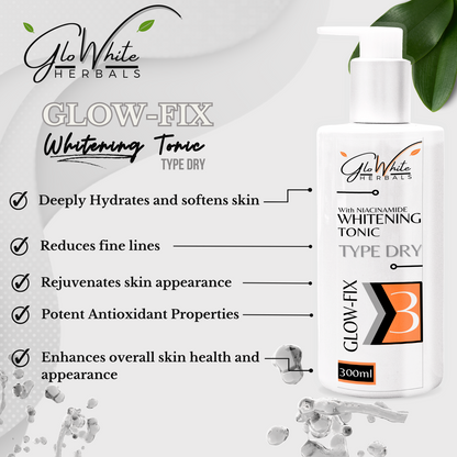 Glow-Fix Whitening Tonic Type Dry 300ml bottle with pump cap