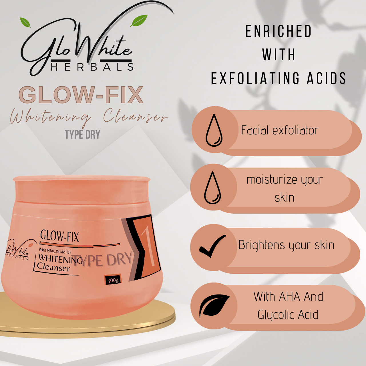 Glow-Fix Whitening Cleanser For Normal to Dry Skin GloWhite Herbals