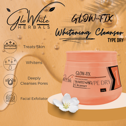 Glow-Fix Whitening Cleanser jar, Type Dry, 300g with flower accent