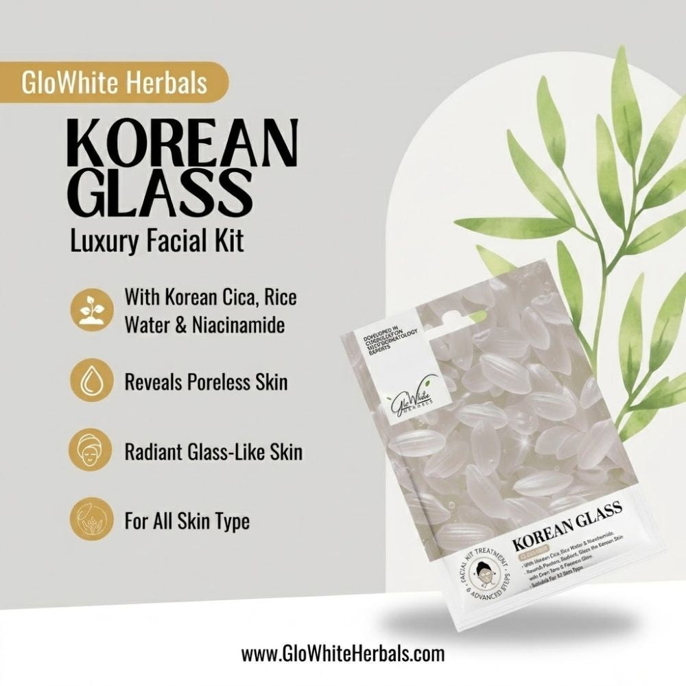 Korean Glass Luxury Facial Kit sachet with Cica, rice water & niacinamide icons